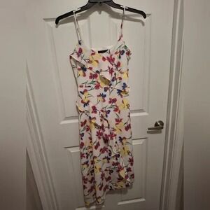 Banana Republic Size XS Vibrant Floral Ruffled Tiered Summer‎ A-Line Midi Dress